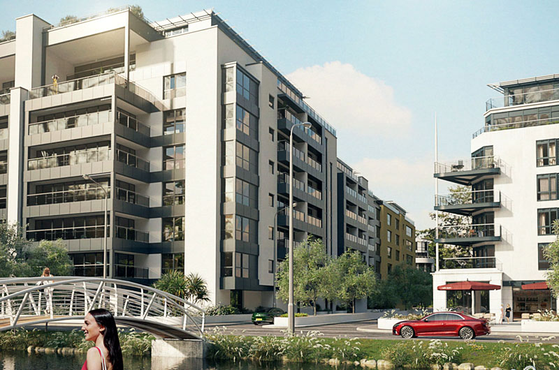 architectural visualisation of river side development